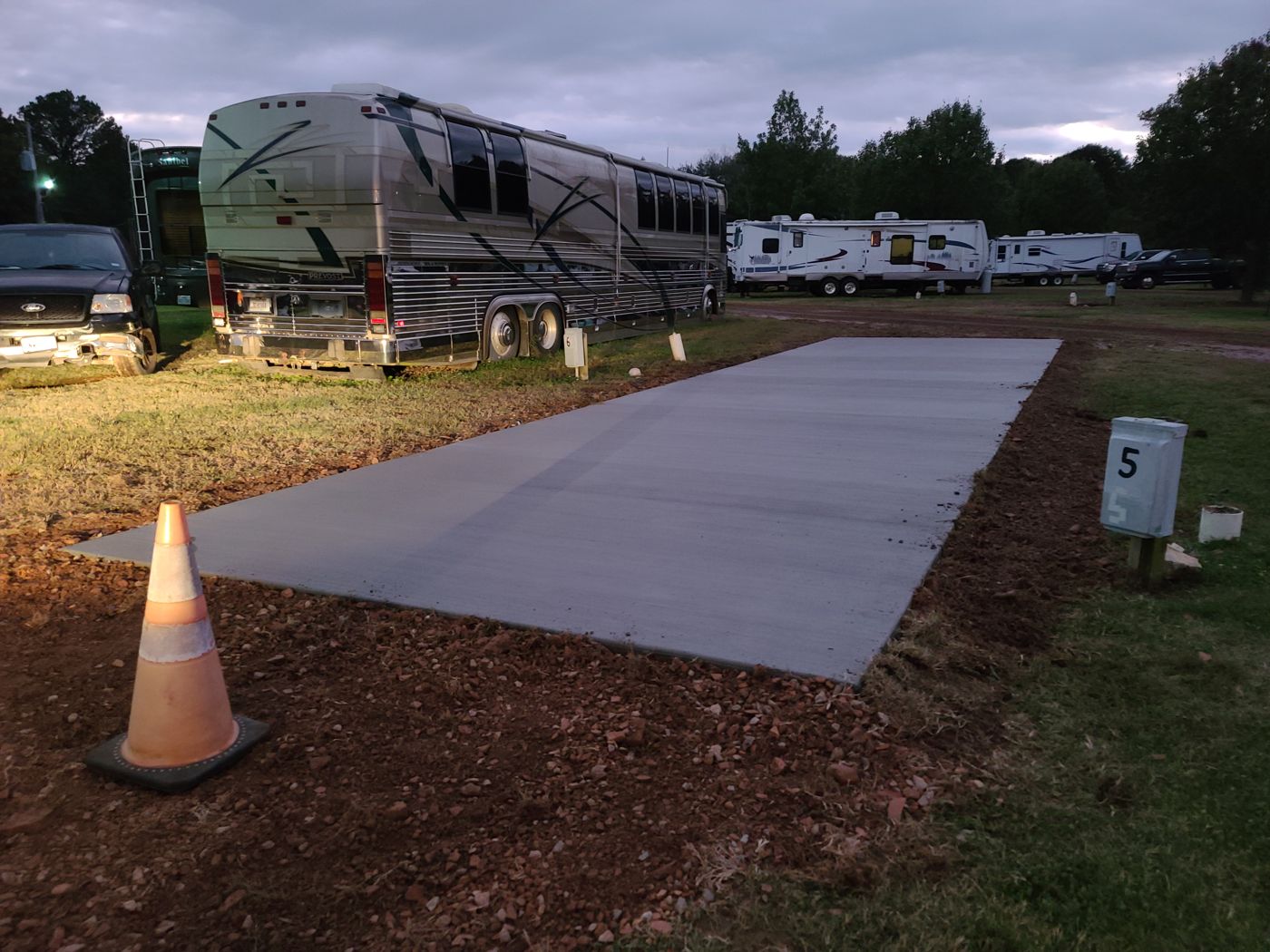 A fresh concrete pad ready for an overnight guest