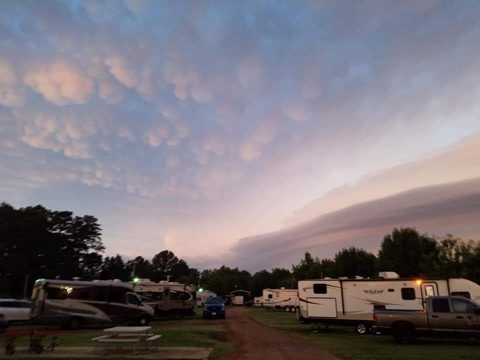 Pink clouds over campers