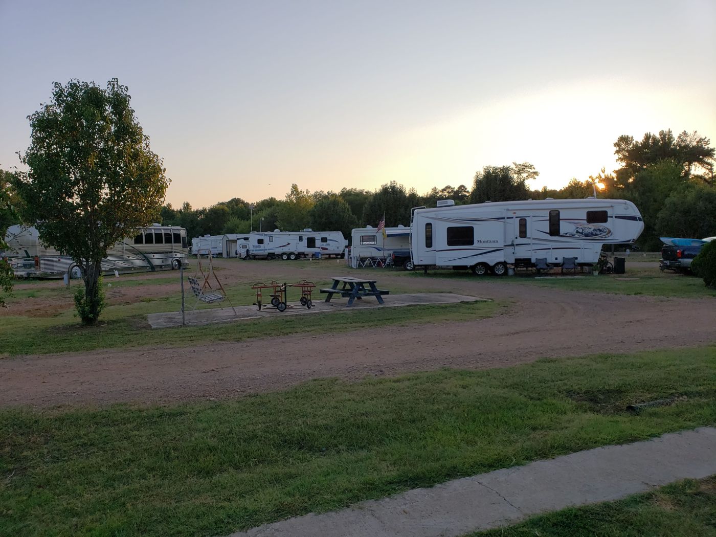 RV sites at sunset after a day at the ballfield